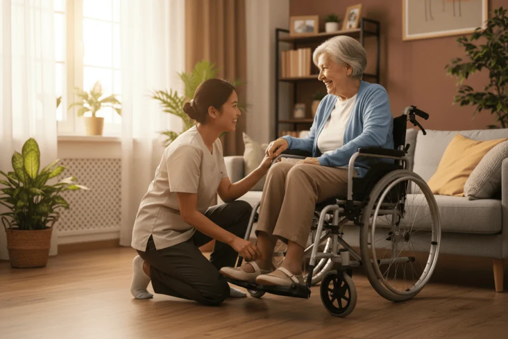Disability support worker assisting a participant